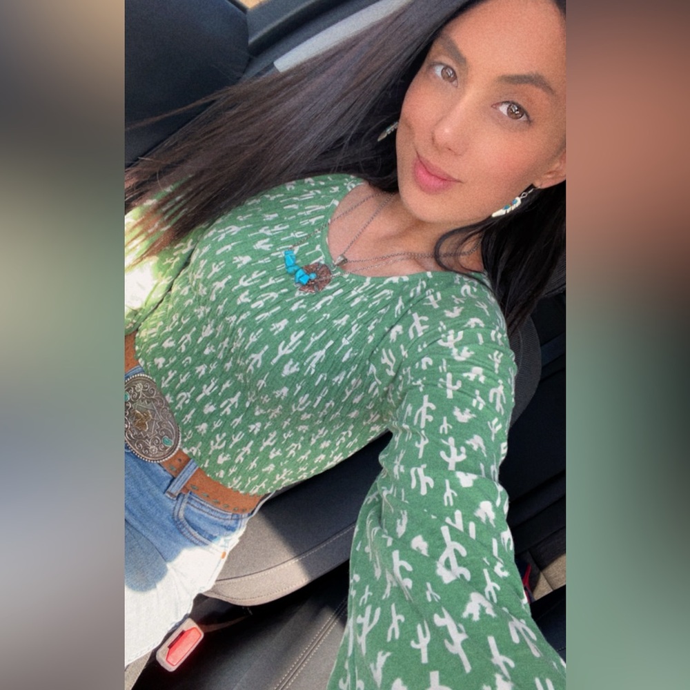 Cruel Girl® Ladies Green Cactus Print Smocked Top
